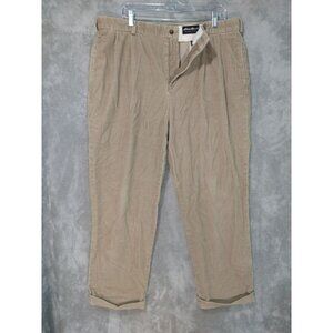 Eddie Bauer Pants Mens 38x30 Beige Corduroy Straight Leg Pleated Cuffed
